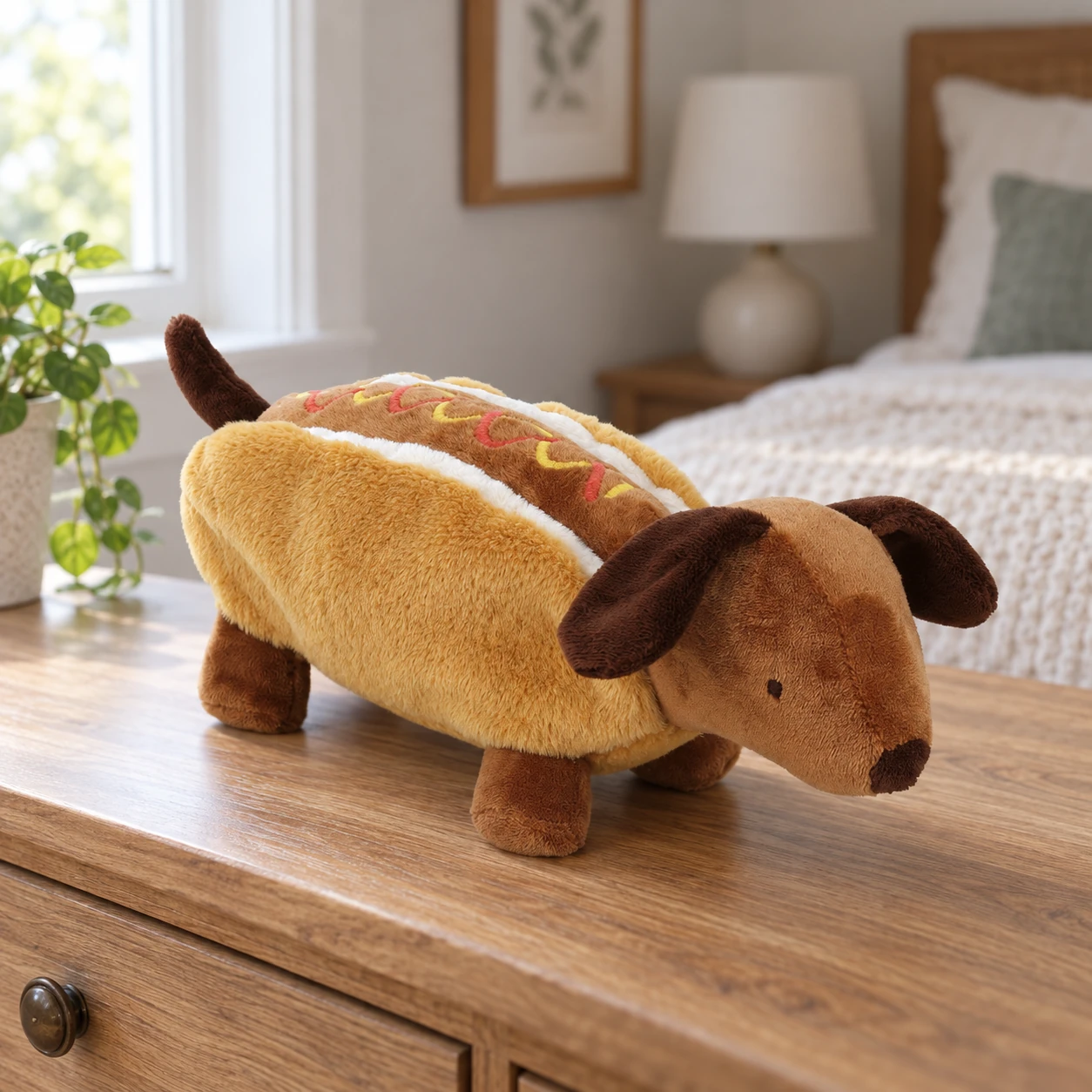Hotdog Imposter Dachshund Plush with Bun Costume