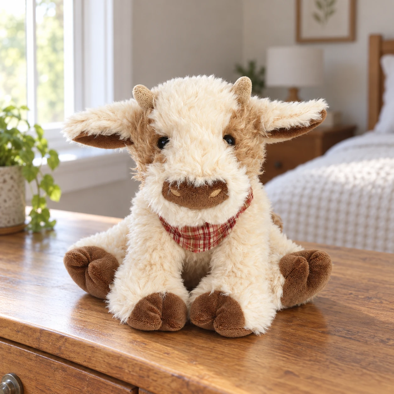 Caleb Cow Plush with Brown Patches and Soft Horns