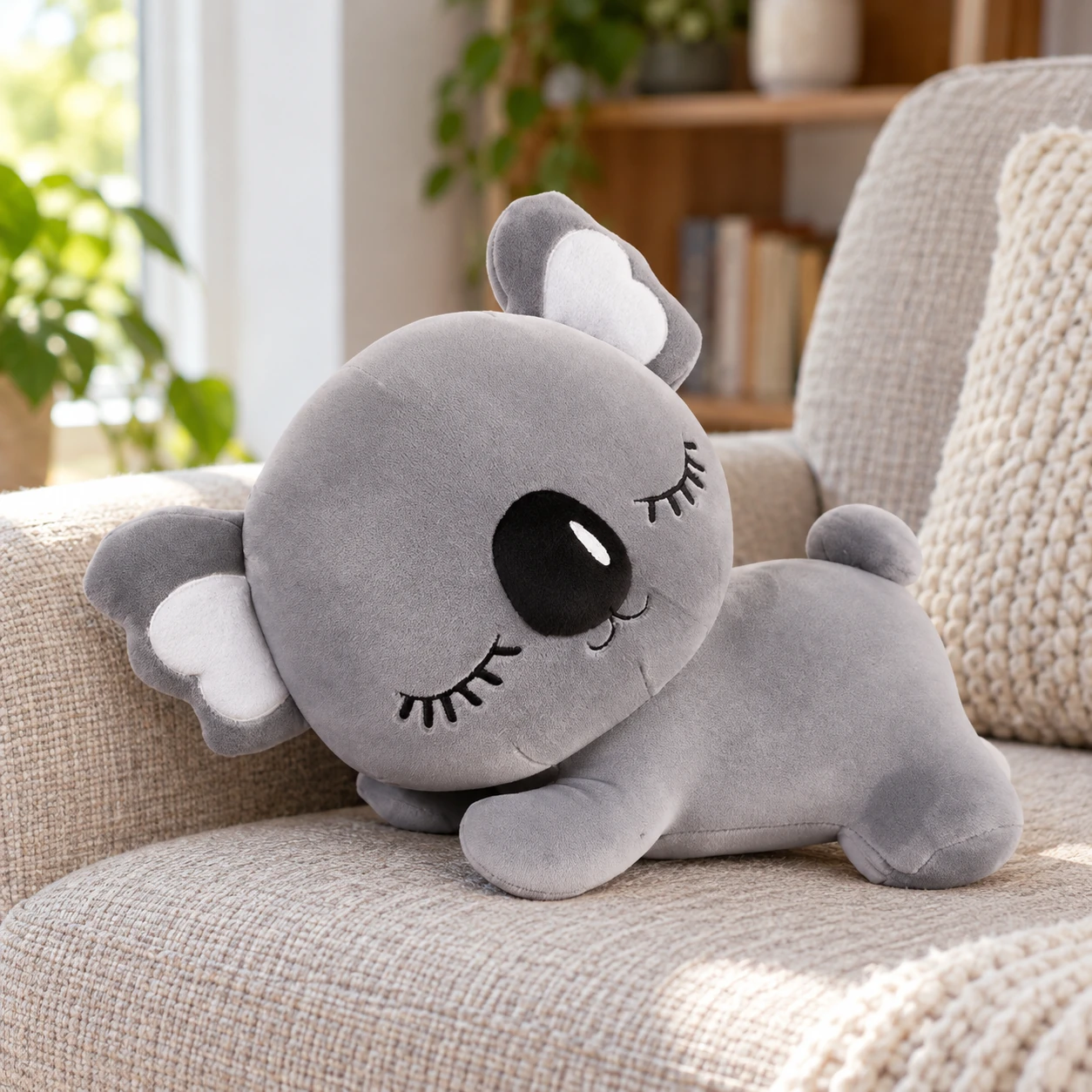 Sleepy Koala Plush with Round Ears and Embroidered Eyes