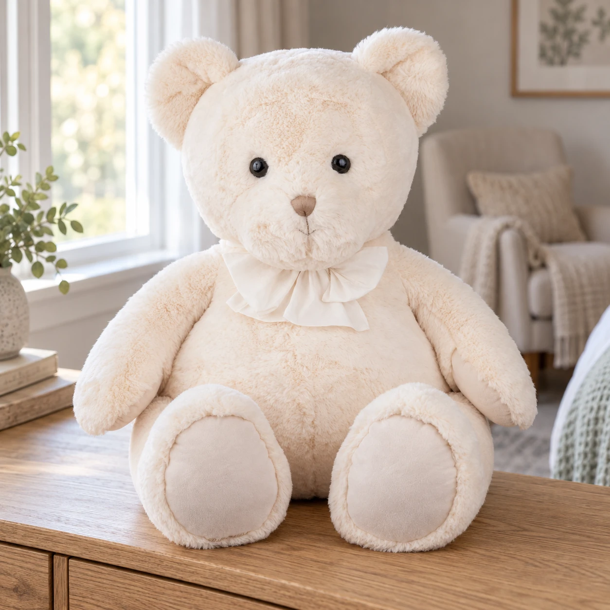 Patrick Huggy Bear Large Cream Teddy with Neck Ribbon