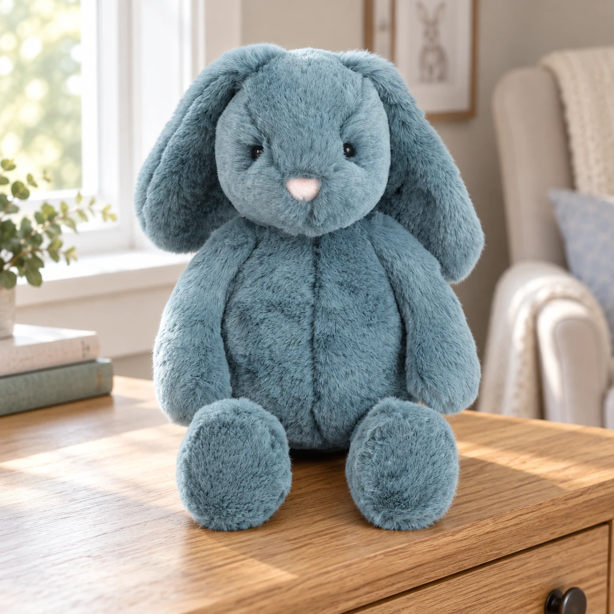 Bleu Blue Rabbit Plush with Floppy Ears and Oval Feet