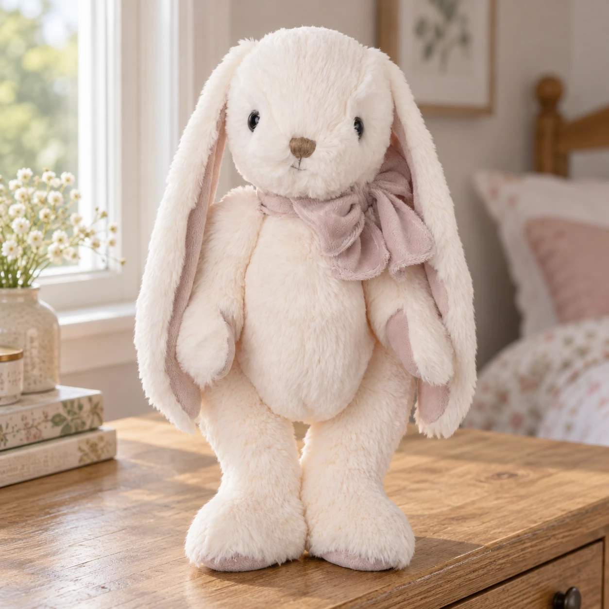 Archie Floppy-Ear Rabbit Plush with Soft Neck Bow