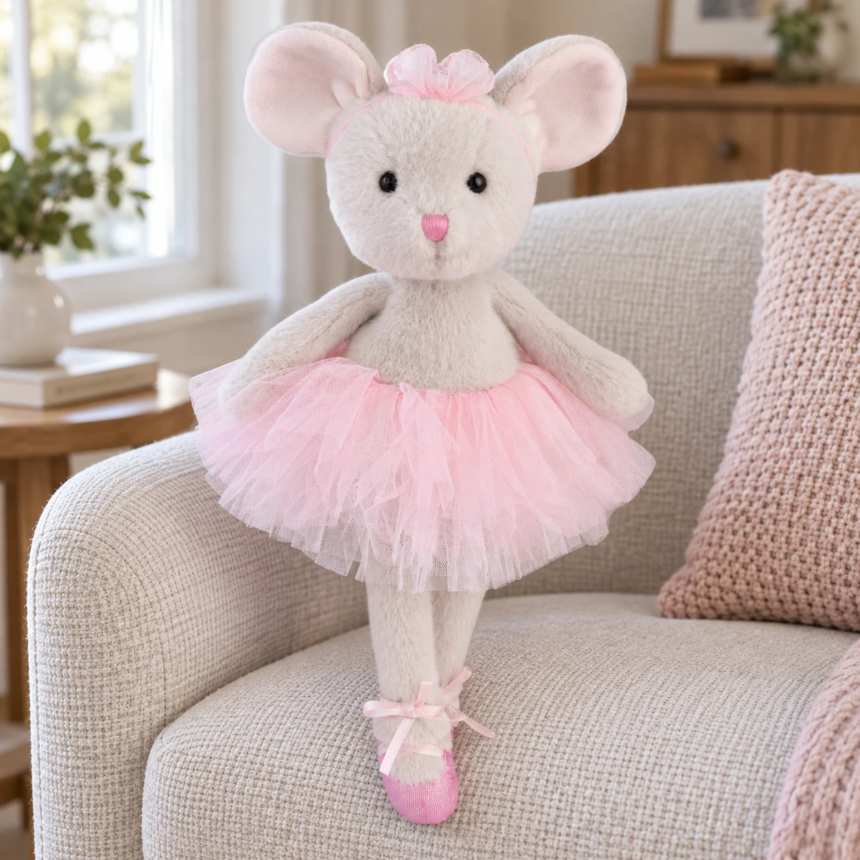 Antonia Gray Mouse Ballerina Plush with Pink Tutu