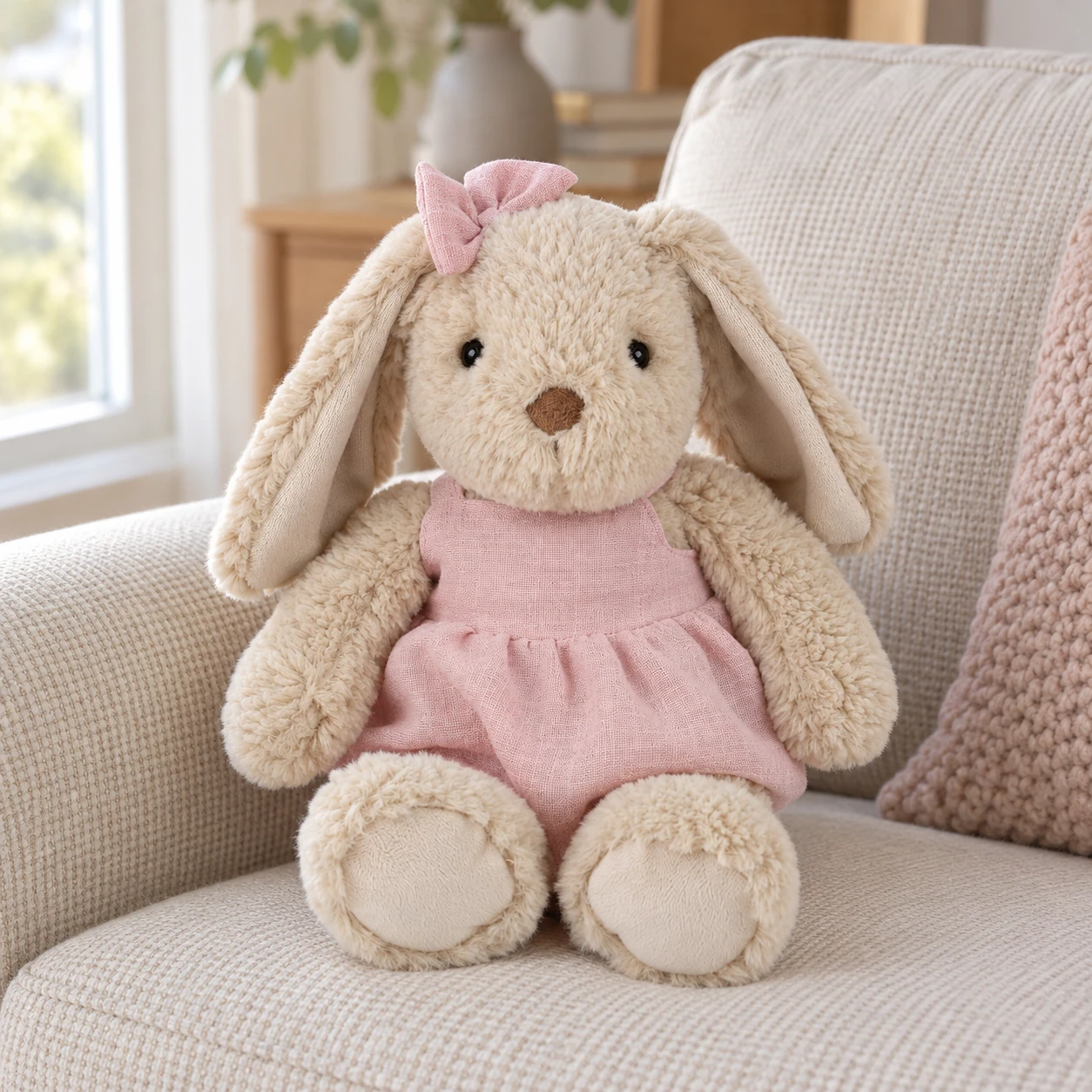 Bettie Pink Rabbit Plush in Dress with Matching Head Bow