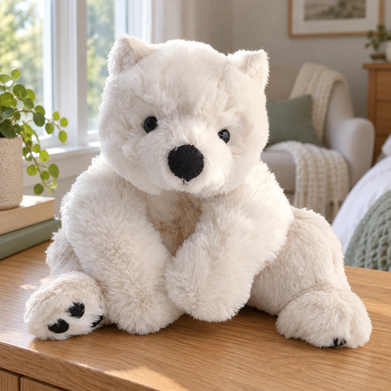 Antonio White Polar Bear Plush with Black Paw Pads