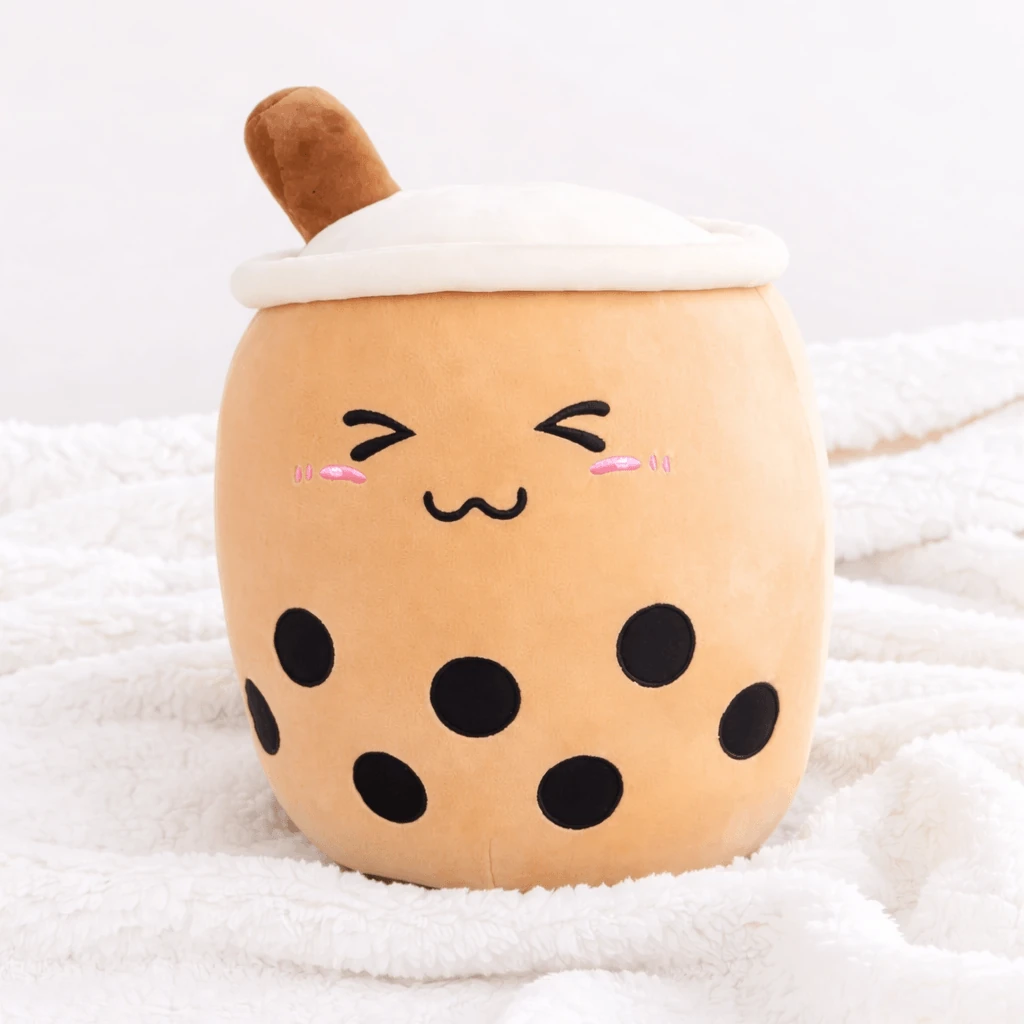 Bubble Tea Cup Plush with Straw and Embroidered Face