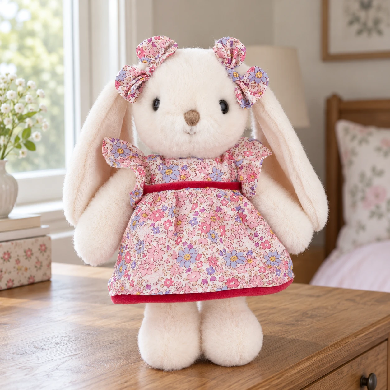 Dalia Rabbit Plush in Floral Dress with Ear Bows