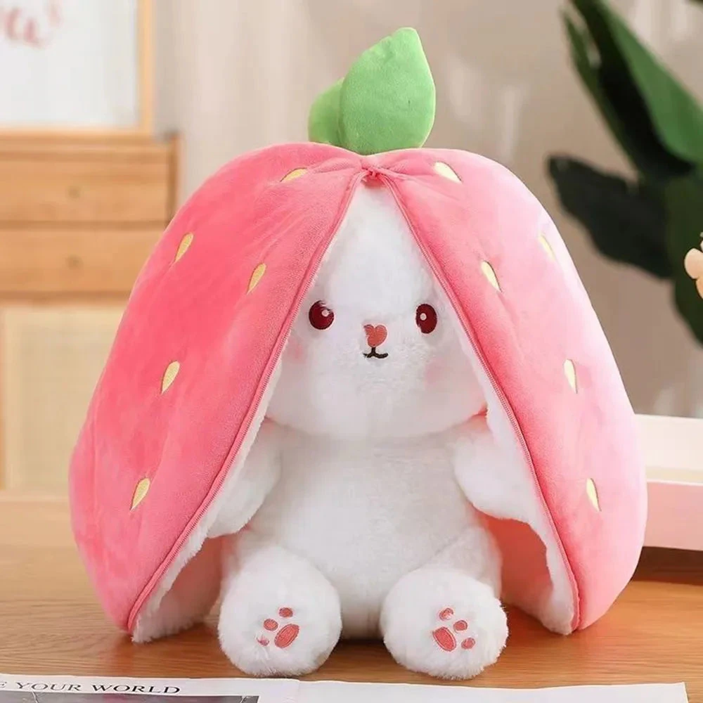 Rabbit Plush with Zip-Up Strawberry or Carrot Cover