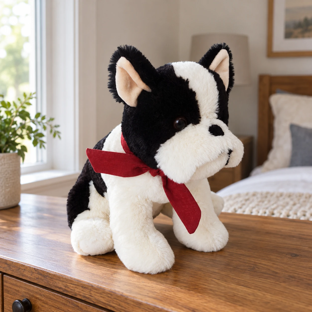 Francois French Bulldog Plush with Red Neck Scarf