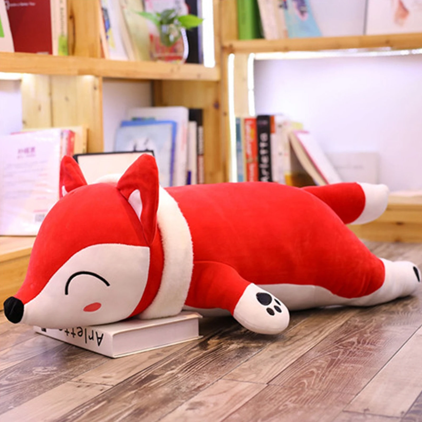 Lying Fox Plush with Long Bushy Tail and Pointed Ears