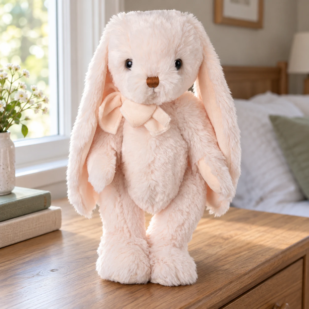 Andre Cream Rabbit Plush with Long Ears and Neck Bow