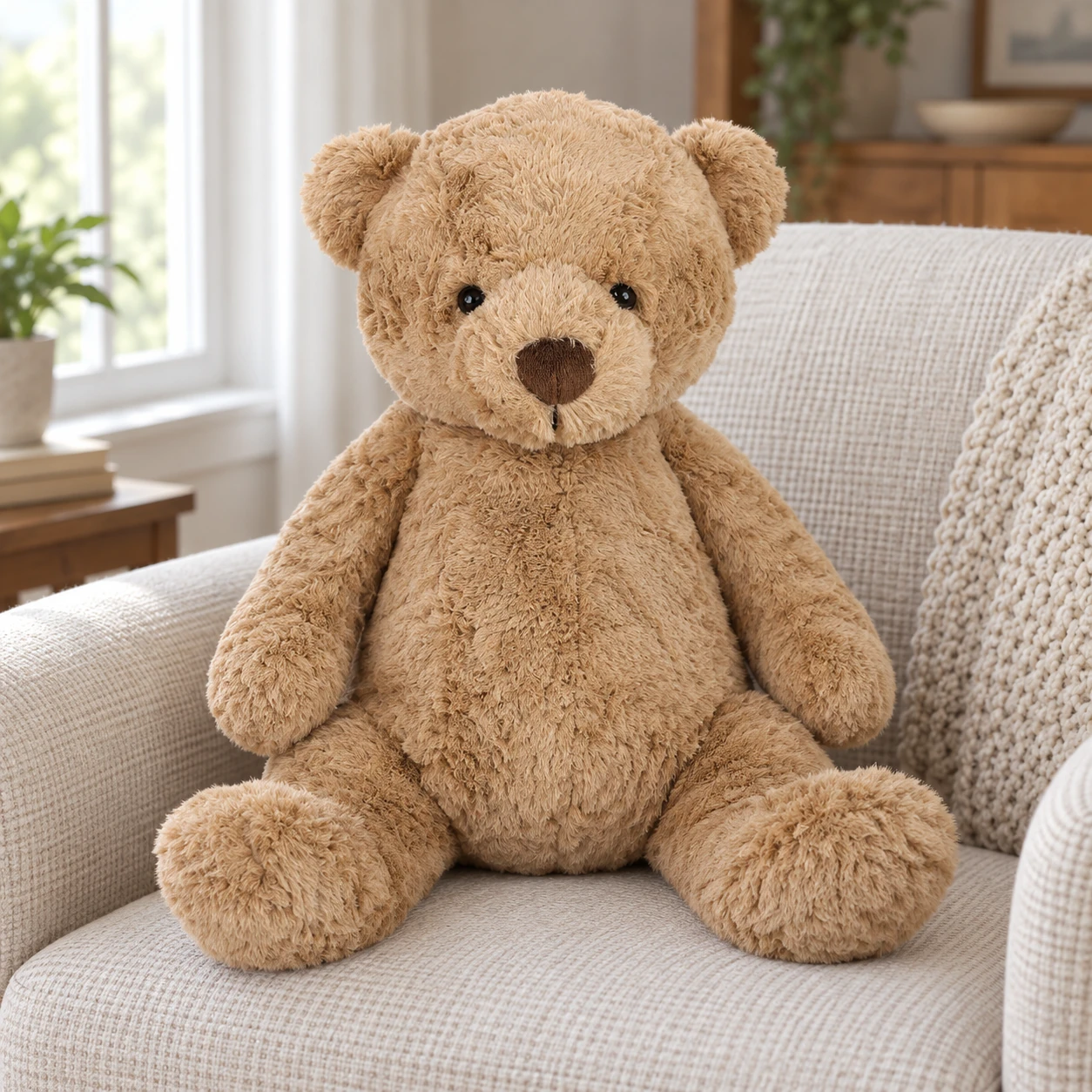 Huggie Brown Teddy Bear with Curly Coat and Paw Pads