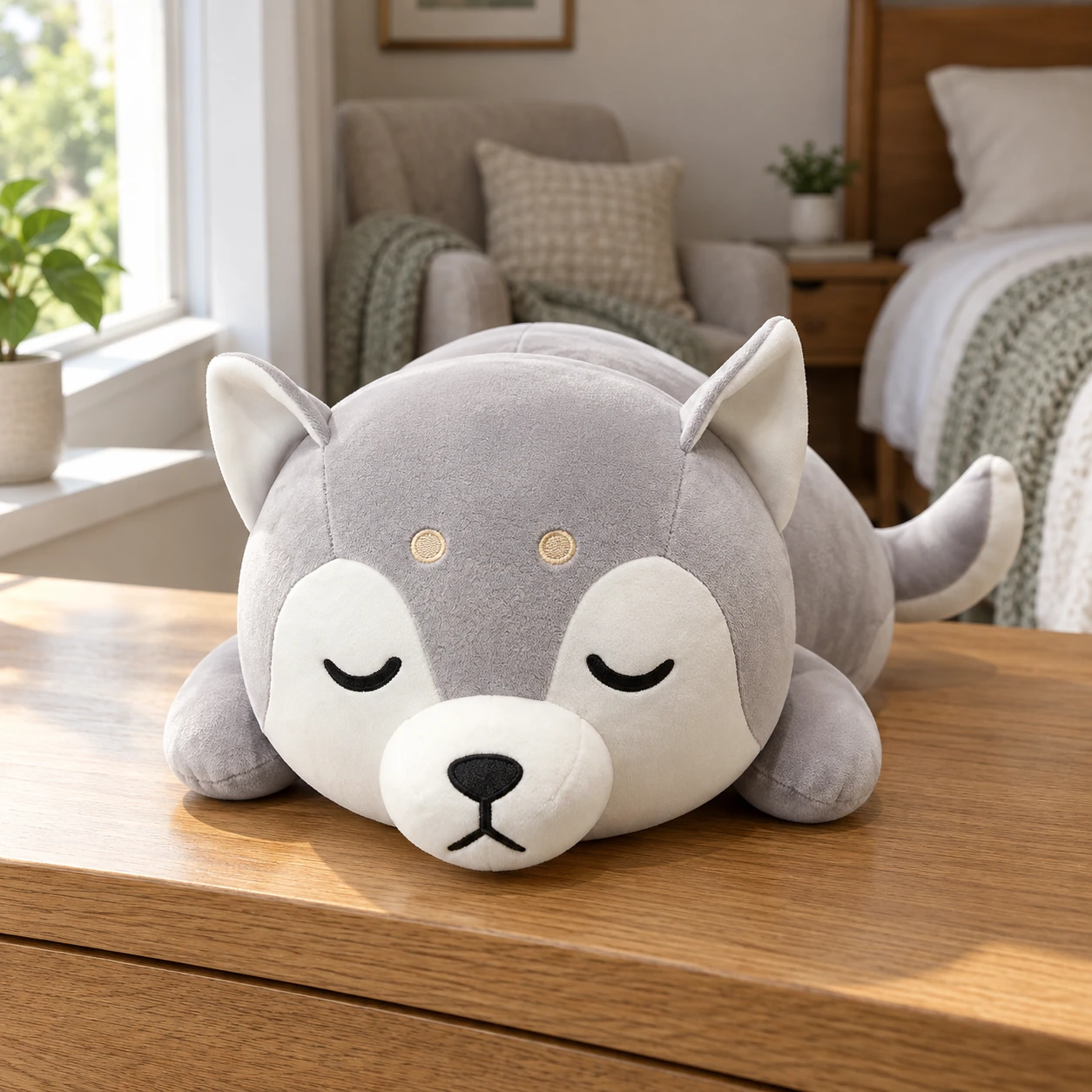 Miska Husky Dog Plush with Long Body and Closed Eyes