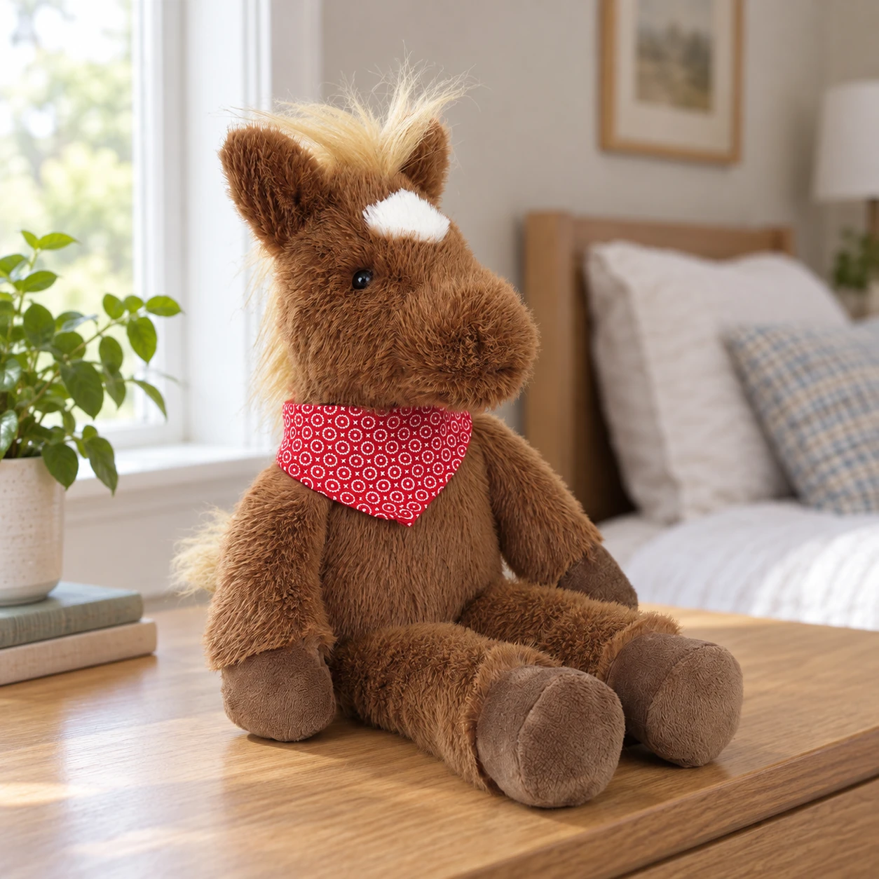 Cinnamon Horse Plush with Red Neck Bandana