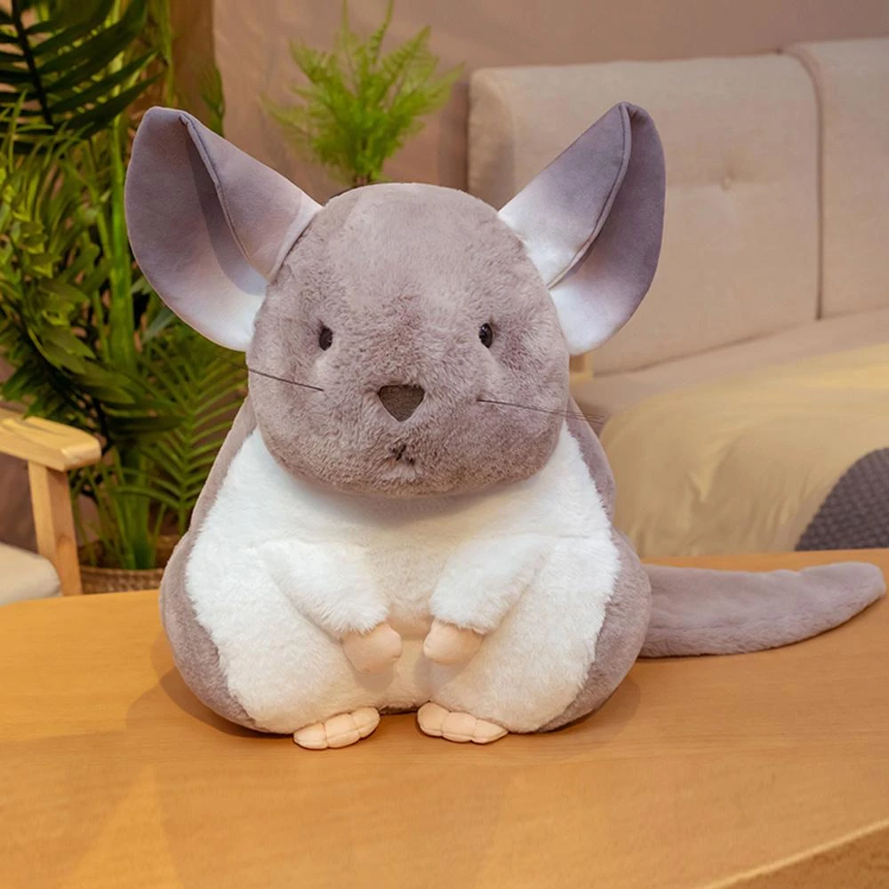 Chinchilla Plush with Round Ears, Pale Belly and Long Tail
