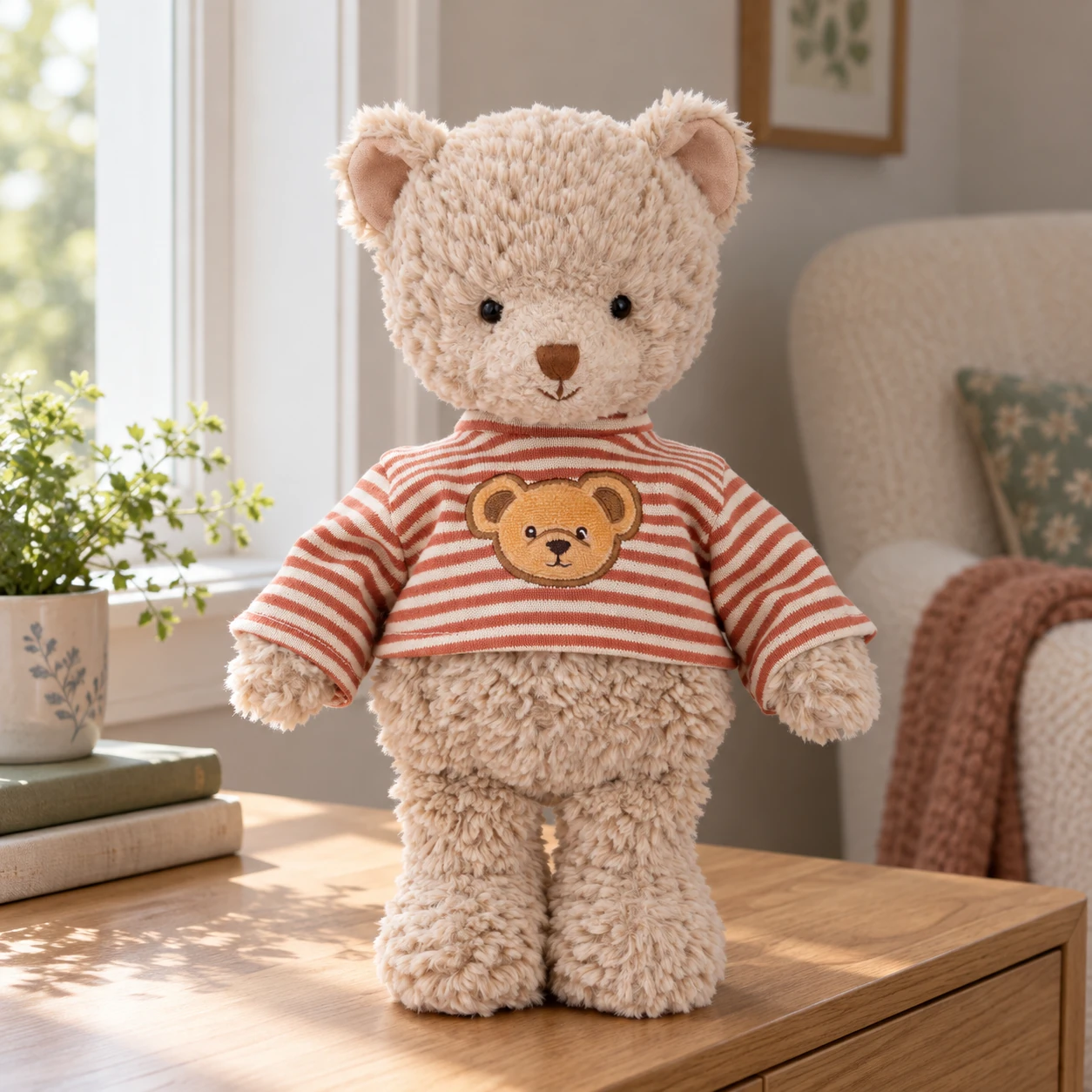 Colin Teddy Bear in Red Striped Cotton Shirt