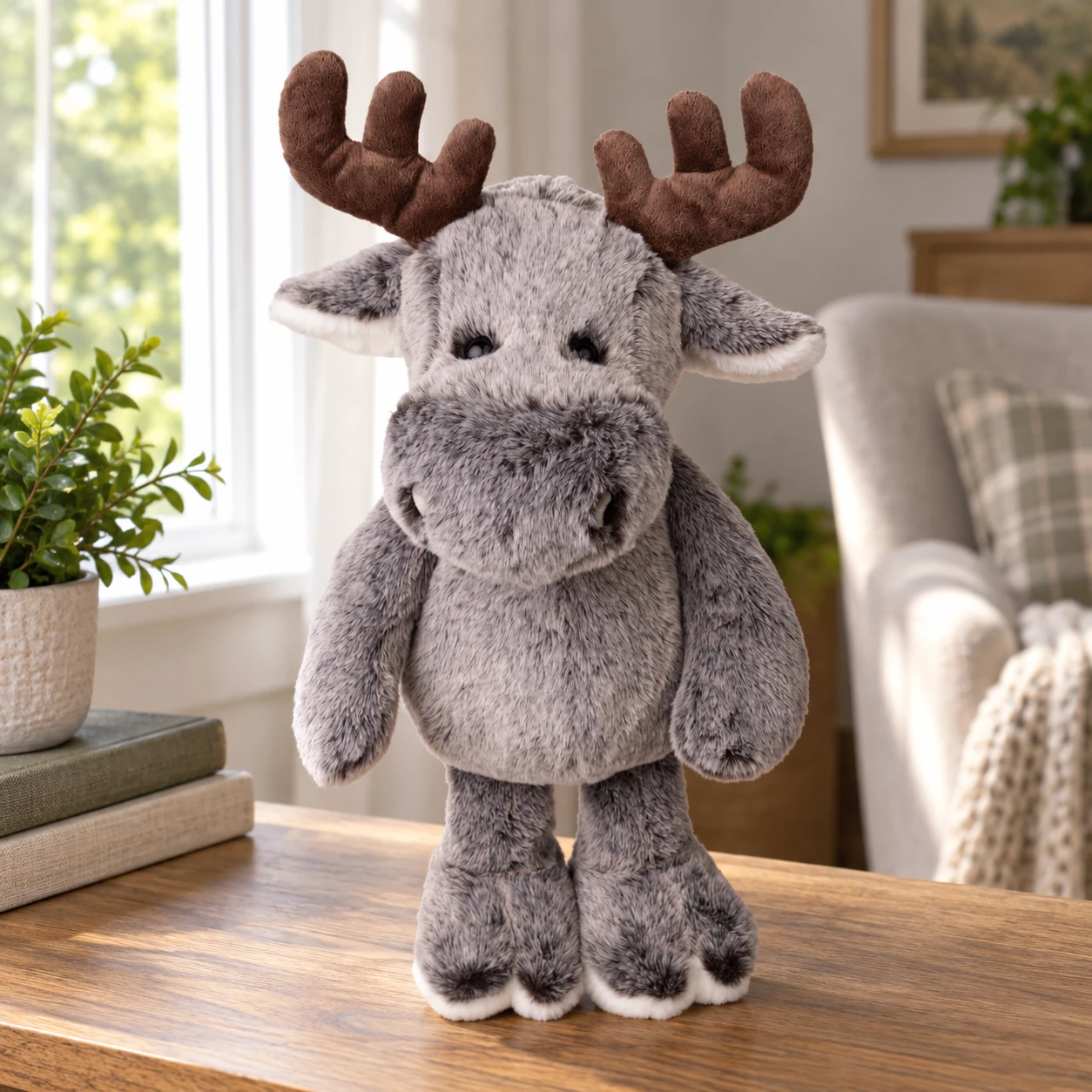 Atlas Moose Plush with Soft Antlers and Hoof Paws