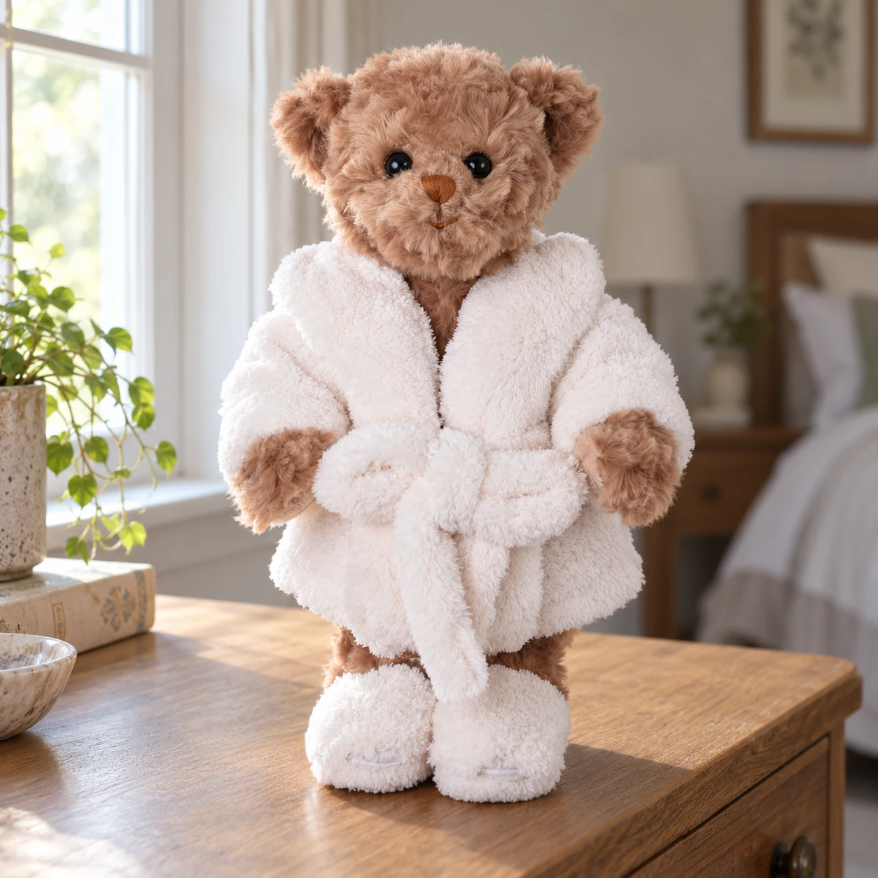 Mr. Bukowski Teddy Bear in White Robe and Slippers