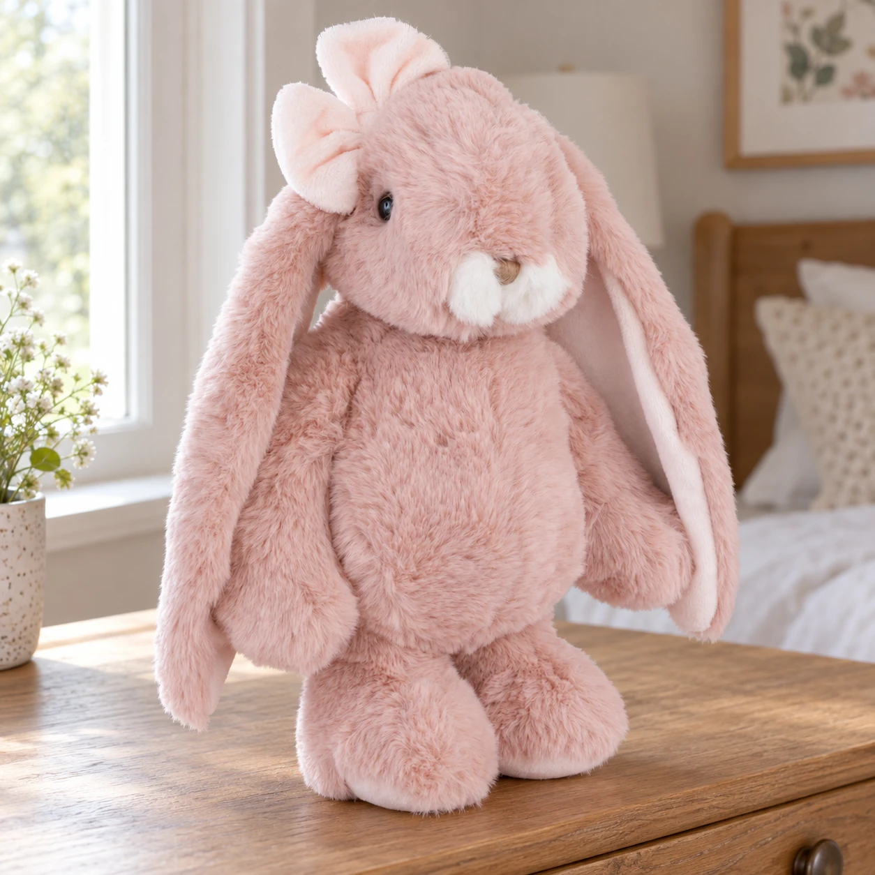 Friendly Kanina Pink Rabbit Plush with Large Head Bow