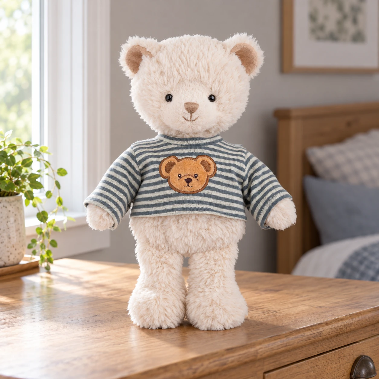 Jonas Teddy Bear in Blue Striped Shirt