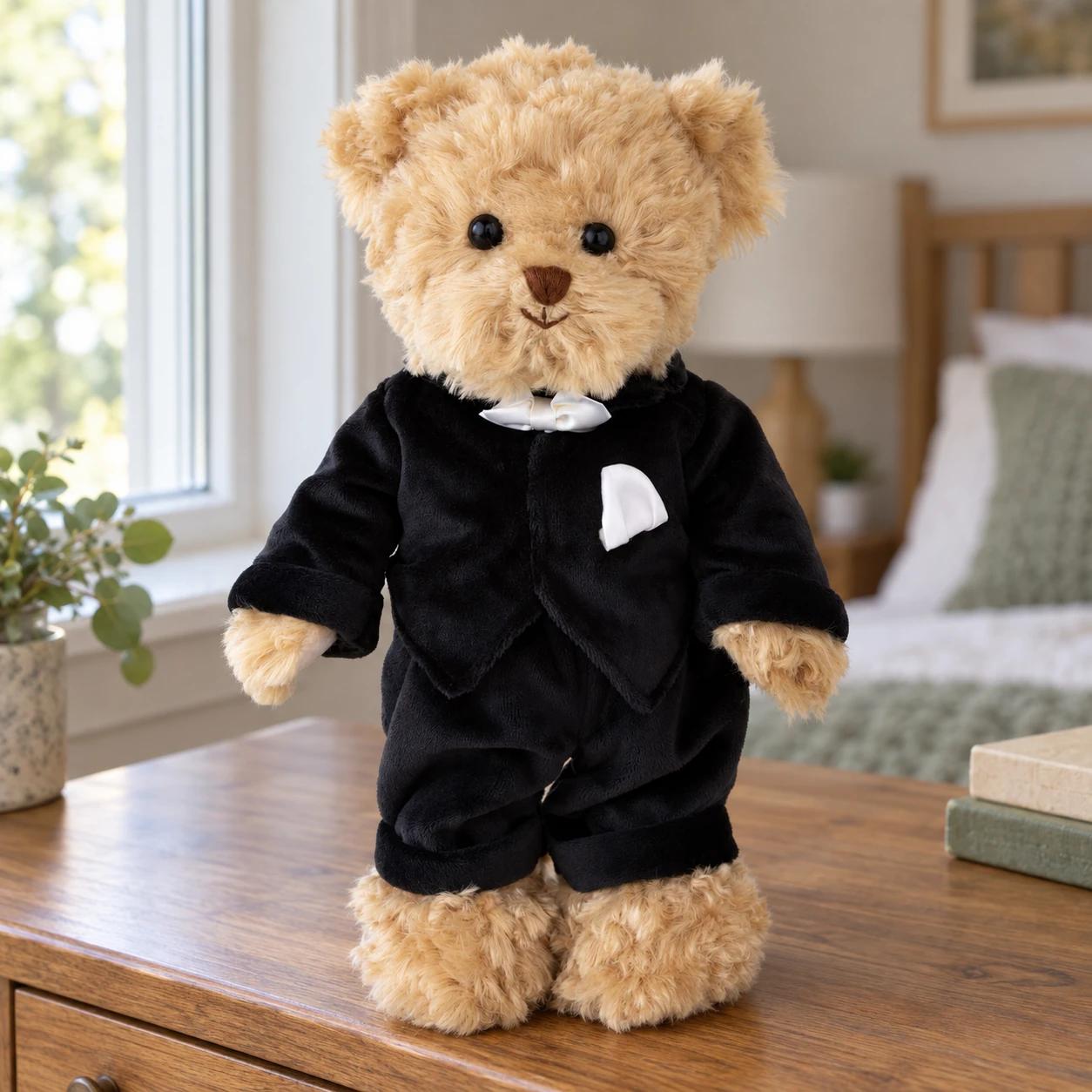Groom Teddy Bear in Black Tuxedo with Bow Tie