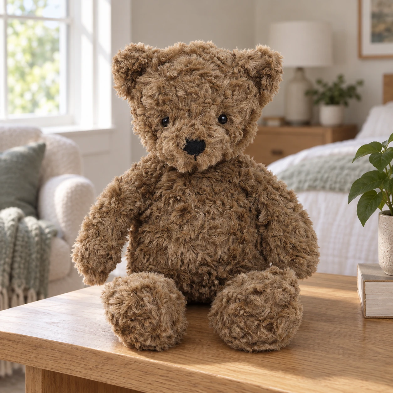 Cocoa Brown Teddy Bear with Curly Fur and Round Feet
