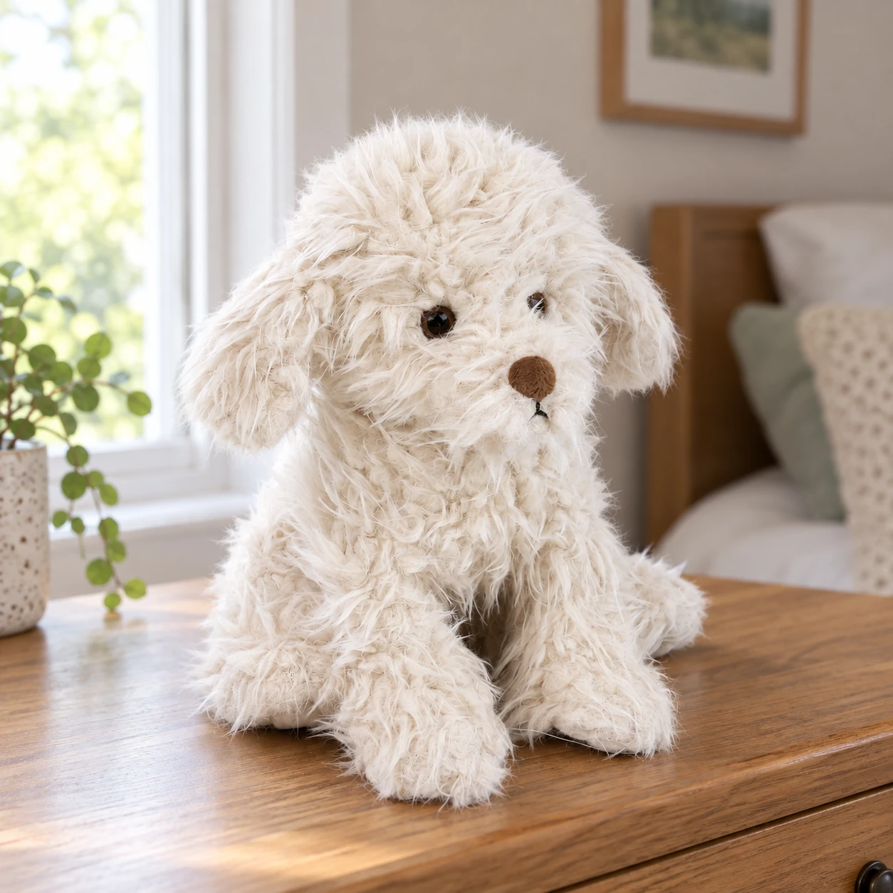 Muffin Shaggy White Puppy Plush with Floppy Ears