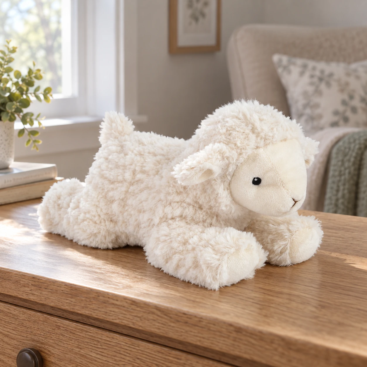 Lola Lying Lamb Plush with Curly White Coat