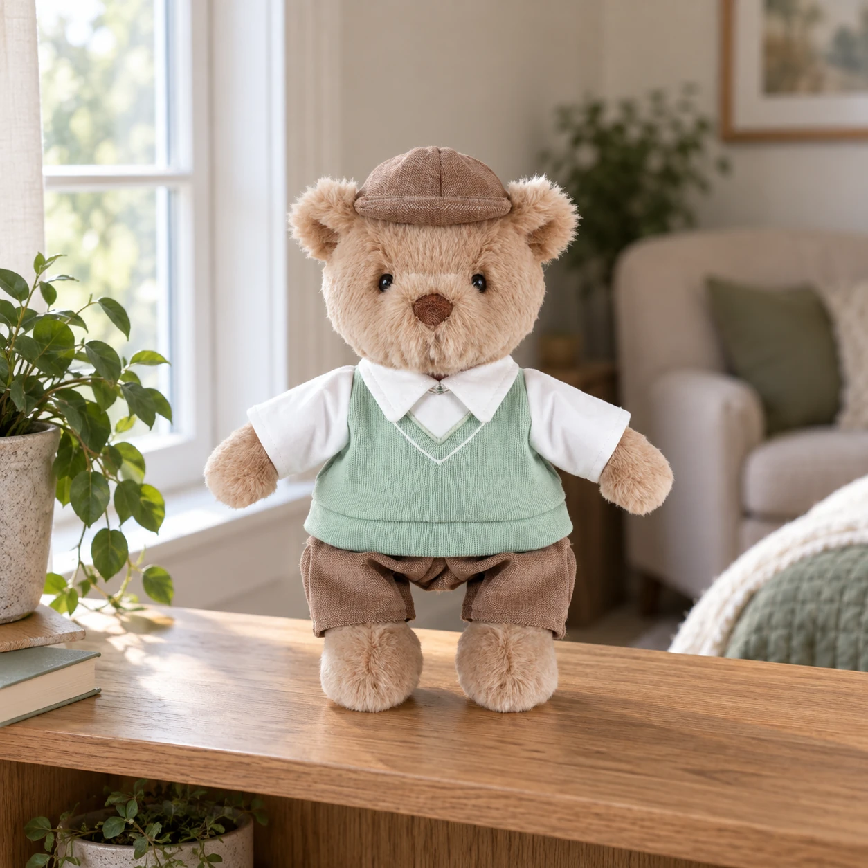 Bogey Golf Teddy Bear in Green Vest and Flat Cap