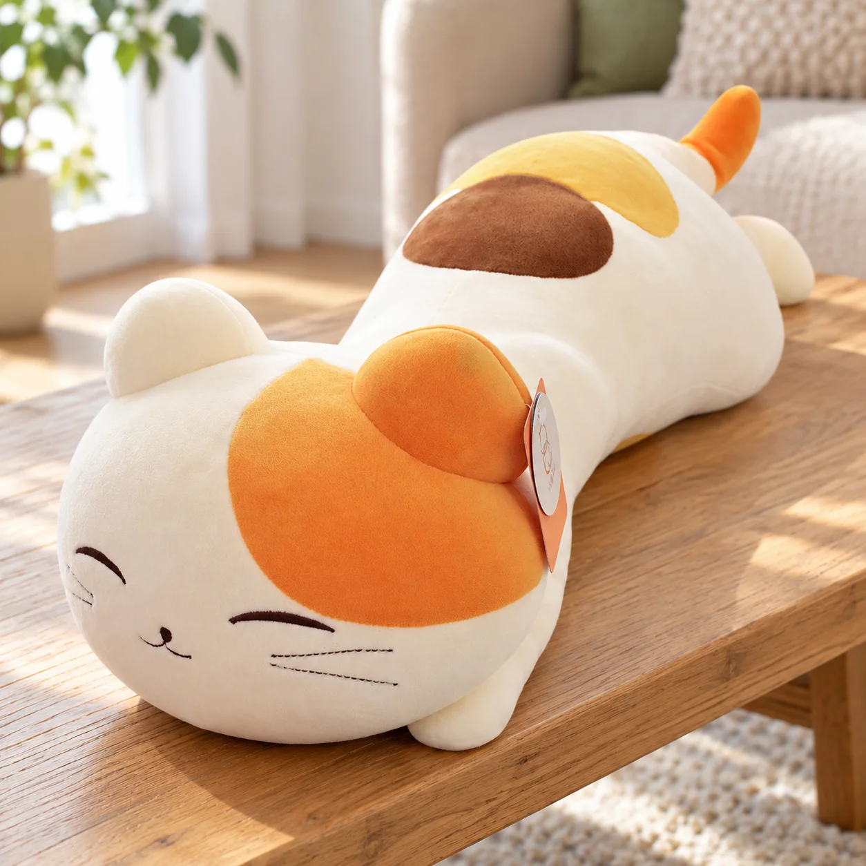 Calico long cat plush 50 cm variant: lead view