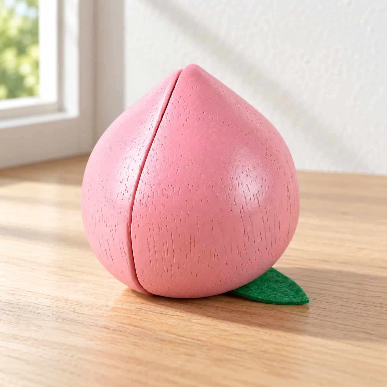 rounded magnetic wooden pink peach play fruit: lead view