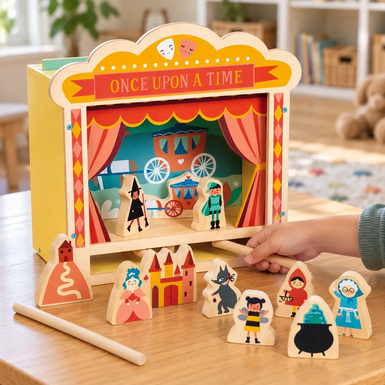 Wooden Tabletop Story Theatre - use view; setting props excluded