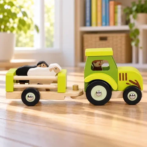 Wooden Tractor and Sheep Trailer