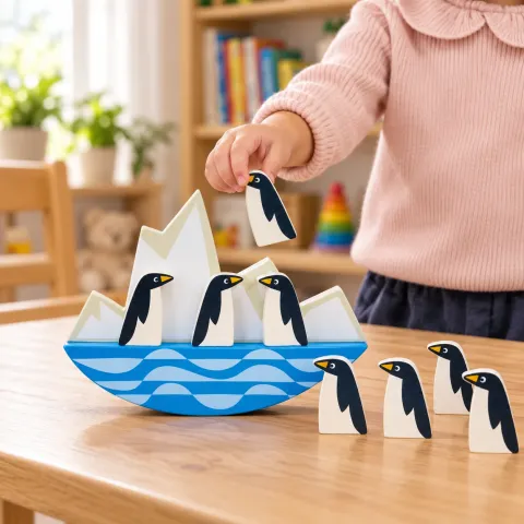 Wooden Penguin Balance Game