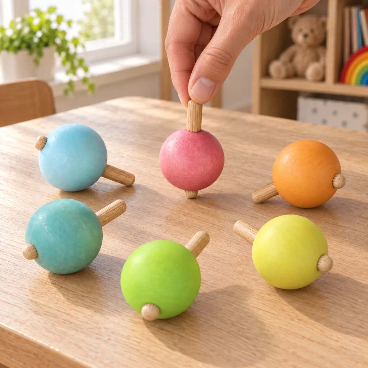 pastel spinning tops — use view. Props excluded.
