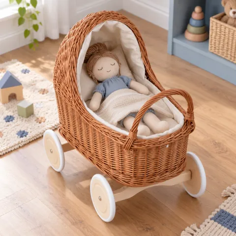 Natural Wicker Doll Pram